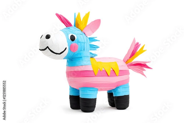 Fototapeta Bright birthday colorful donkey pinata isolated on white background