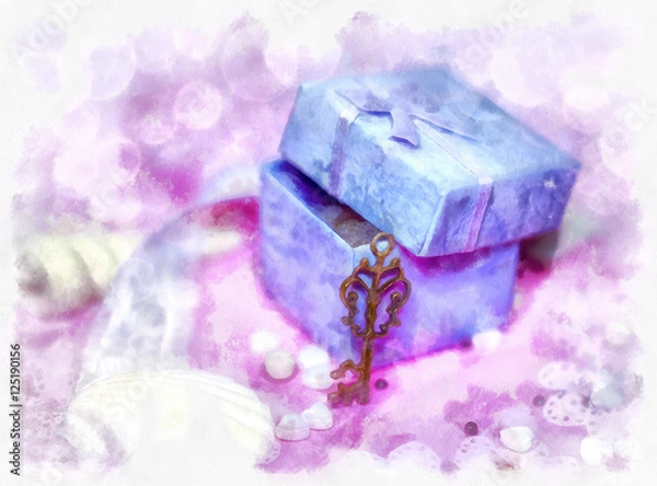 Fototapeta Magic gift box and a key