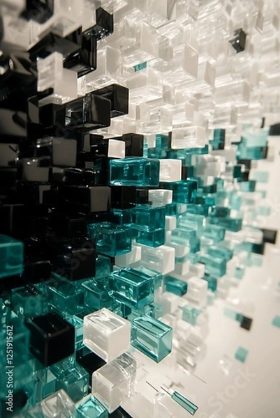 Fototapeta Modern Gradient Cube Background in Black, White, and Teal with a Futuristic and Abstract Geometric Pattern