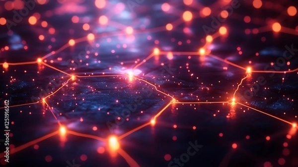 Fototapeta Magnified technological blueprint with vibrant geometric forms and glowing connections