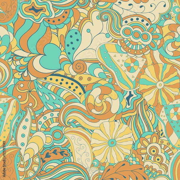 Obraz Seamless abstract hand-drawn waves pattern. Retro style