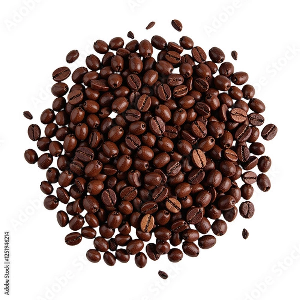 Fototapeta Close-up view of a pile of roasted coffee beans against a cut out background.
