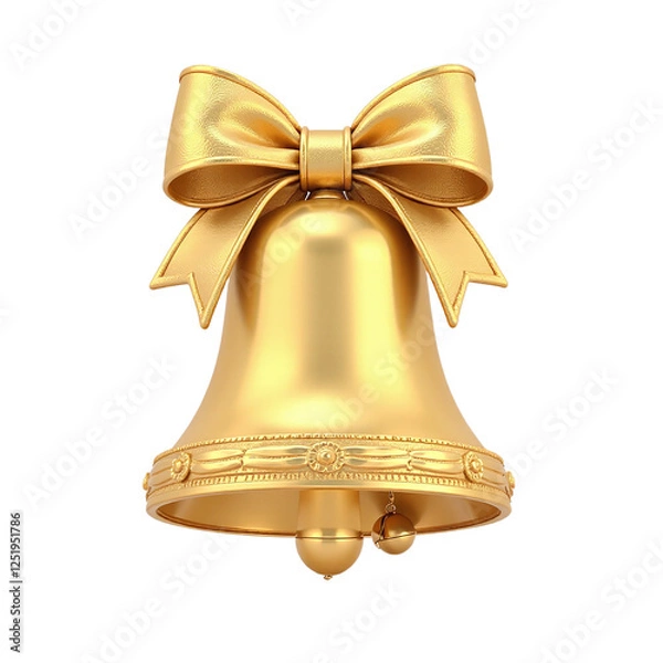 Fototapeta A golden bell with a large golden bow, isolated on a cut out background.