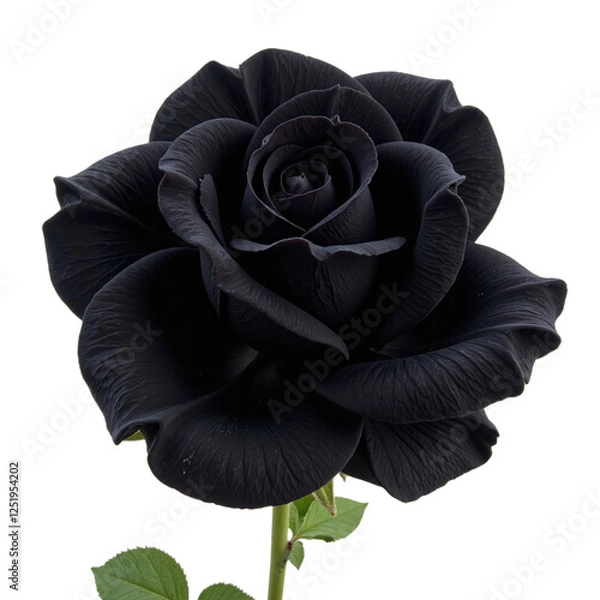 Fototapeta Close-up of a single, dark black rose, isolated on a cutout background.