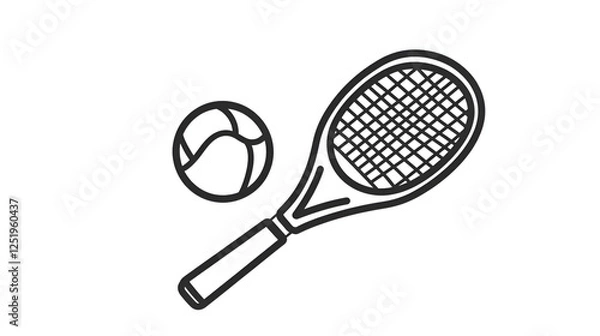 Fototapeta Simple sketch of a tennis racket and ball with copy space
