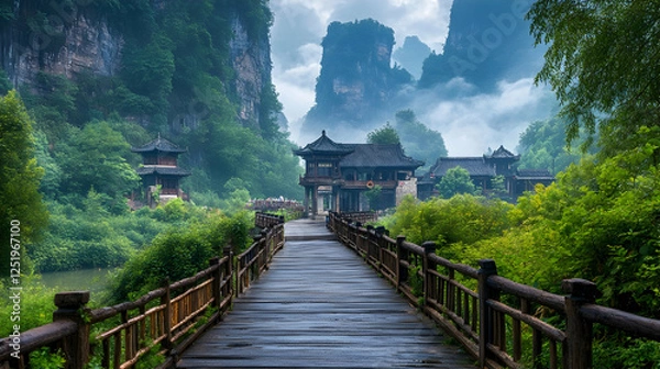 Obraz Beautiful summer view of Qin and Han ancient city park in Guizhou, China