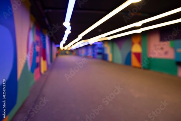 Fototapeta Croatia, Zagreb, February 8, 2025, colorfully decorated urban passage, underpass with cheerful colorful graffiti