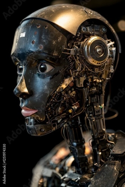 Fototapeta Closeup Profile Of A Futuristic Robot Head