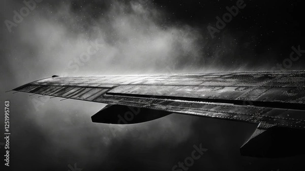 Fototapeta Dynamic Close-Up of Airplane Wing with Visible Condensation Trails in Flight, Aerial Transportation Concept