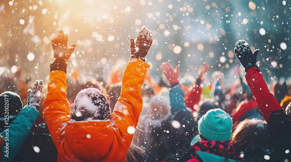 Obraz Luxury Après-Ski Celebration: Vibrant Winter Party at Upscale Mountain Resort with Fire Pits and Snowy Backdrops  