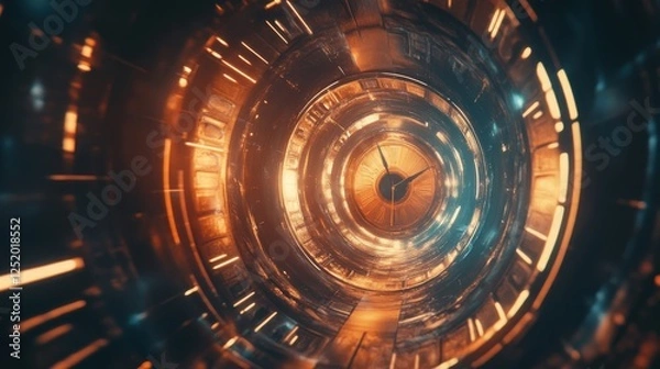 Fototapeta Time travel futuristic portal clock background wallpaper