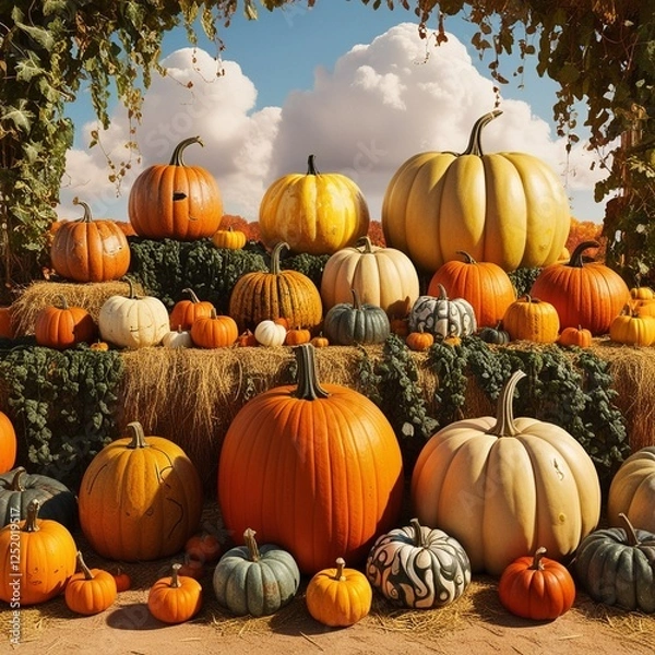 Fototapeta pumpkins in a field