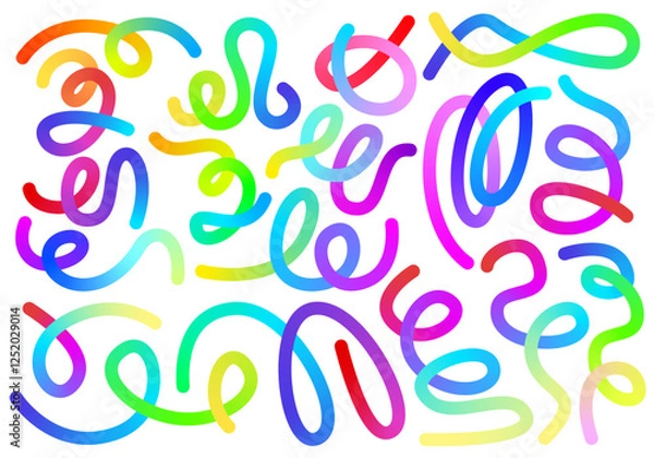 Obraz Abstract Color Rainbow Gradient Shapes Vector Graphic Set, Collection. Wavy Lines in Bright Colors. Colorful Fluid Design Elements. Squiggly Wave Pattern