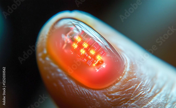 Fototapeta Innovative microchip embedded in fingertip showcases advancements in wearable technology