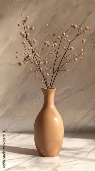 Fototapeta Elegant vase with dried flowers on a marble surface with soft lighting