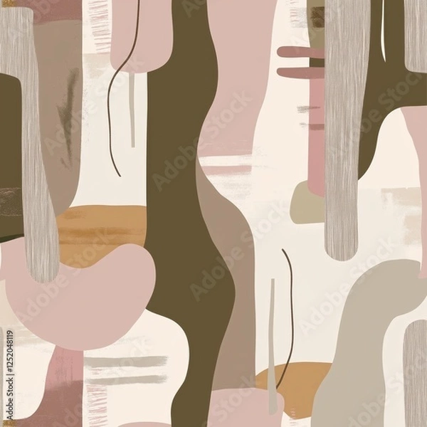 Fototapeta Modern abstract artwork featuring earthy tones and flowing shapes in a contemporary style