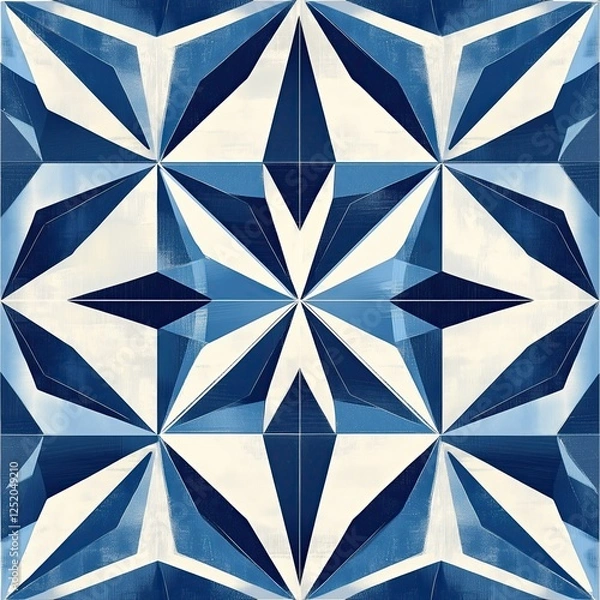 Fototapeta A geometric design features a blue star shape, surrounded by varying shades of blue and white