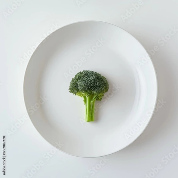 Fototapeta Broccoli displayed on a minimalist white plate against a light background
