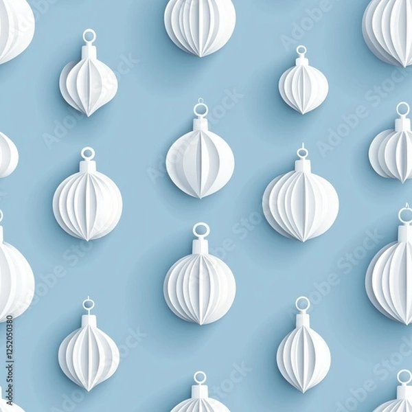 Fototapeta White decorative ornaments hanging against a light blue background design for festive occasions