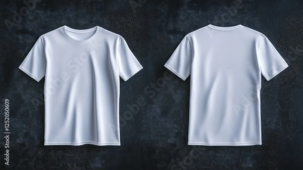 Fototapeta Plain white t-shirt displayed from front and back against dark background