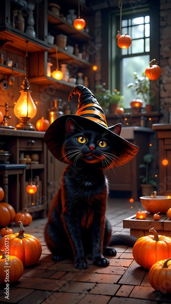 Obraz  "Enchanted Marketplace with a Witch’s Cat"