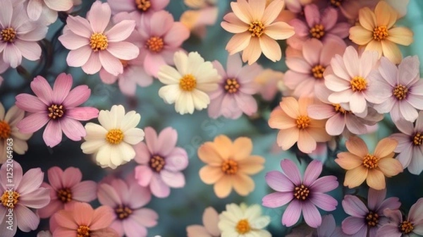 Fototapeta A beautiful pastel illustration of blooming cherry blossoms captures springs essence with soft colors and a serene background, symbolizing the fragility and pure beauty of nature