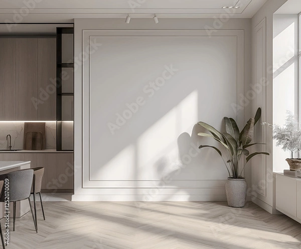 Obraz Aesthetic elegant minimalist modern interior design. Clear mock up empty wall for decoration in the apartment. Copy space in the room.