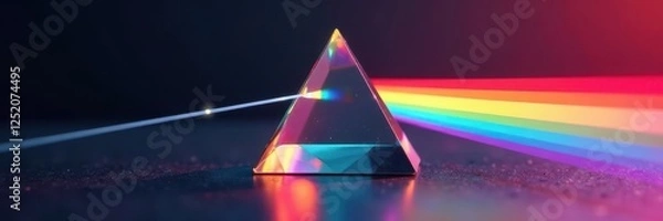 Fototapeta Close-up of prism dispersing light into rainbow spectrum, photon, refraction, diffraction