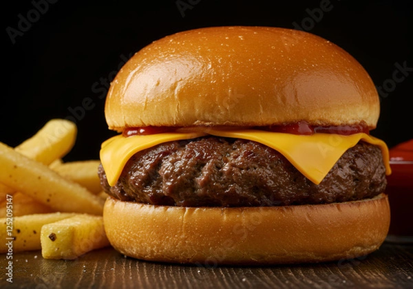 Fototapeta Clássico X-Burguer com Queijo Derretido e Pão Brioche