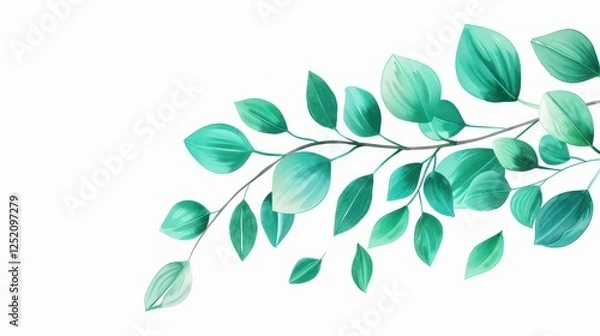 Fototapeta Elegant eucalyptus leaves create a minimalist frame, perfect for a simple wedding invitation design in soft watercolor style.