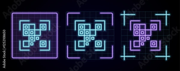 Fototapeta QR Code icon vector, cyber neon visual, glowing border grid vector.	