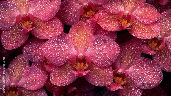 Obraz Close-up of pink orchids with water droplets.  Botanical floral background. Stock photo