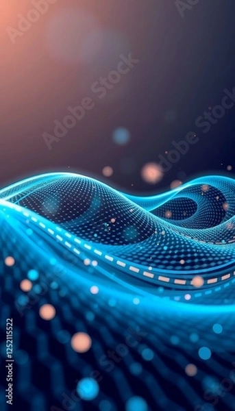 Fototapeta wave cyber technology abstract rendering illustration particles dots flow moving 3d lines network abstract background connection technology datum connect business digital science concept design