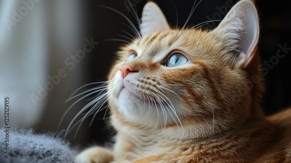 Obraz Orange Tabby Cat with Blue Eyes Gazing Upward