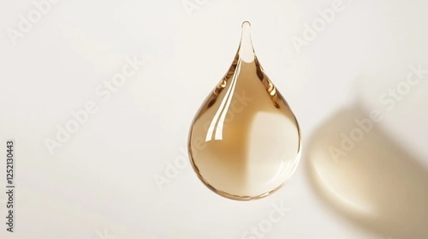 Fototapeta Single Drop of Cosmetic Serum with Shadow on White Background