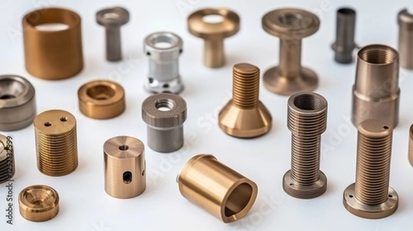 Obraz A detailed macro shot of hybrid-manufactured metal components with precision finishes.