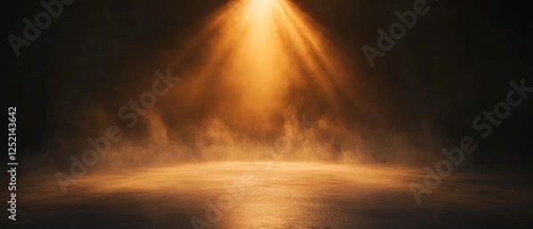 Fototapeta Minimalist Stage with a Soft Golden Spotlight and Gentle Fog. Copy space. Generative AI