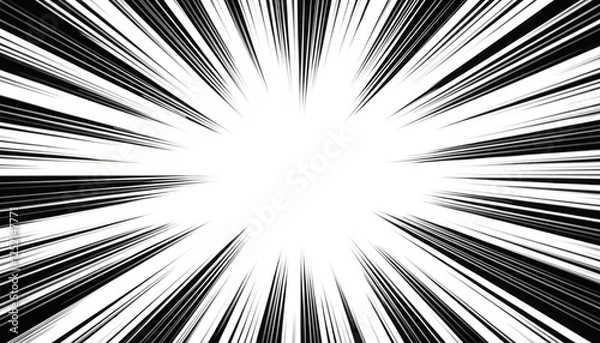 Fototapeta Comic manga explosion effect for superhero action. Transparent motion or movement effect. Anime radial speed lines, abstract pattern for comic book burst, flash ray or bang for fight action scene.