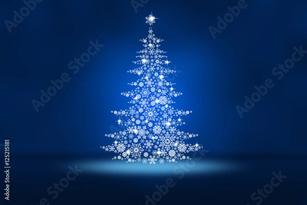 Obraz Christmas tree from snowflakes on an abstract blue background