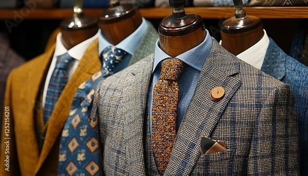 Fototapeta Geometric pocket squares and ties displayed in a retro layout