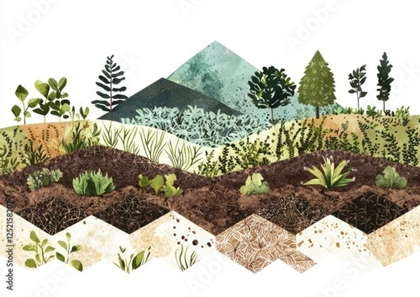 Fototapeta Poster showcasing the stages soil health improvement using geometric patterns