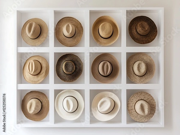 Fototapeta Classic hat designs framed in a clean geometric arrangement, neutral tones