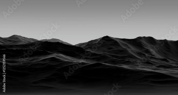 Obraz Black mountain landscape on the sky horizon,rocky relief stone surface,abstract design,wallpaper.3D render