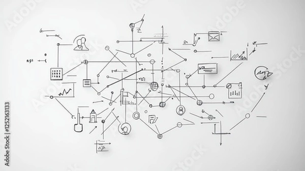 Fototapeta A complex network diagram showcasing interconnected elements and graphical representations