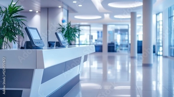 Fototapeta Modern bank interior with sleek design and customer service focus