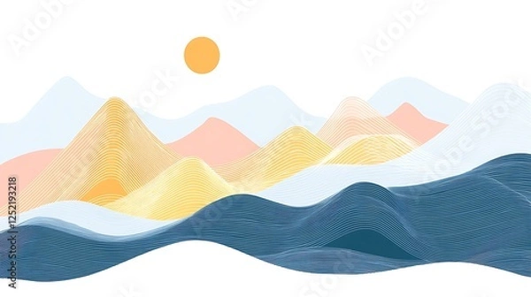 Fototapeta Abstract Landscape with Pastel Mountains and Sun