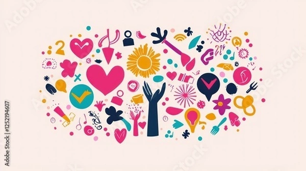 Fototapeta A motivational International Women's Day banner with symbols of progress and strength. 