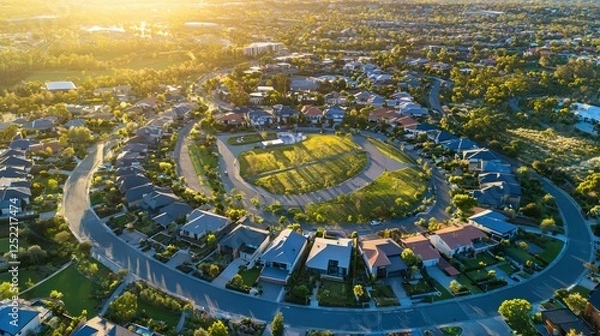 Fototapeta Aerial view of a high-tech property development project in an urban area.