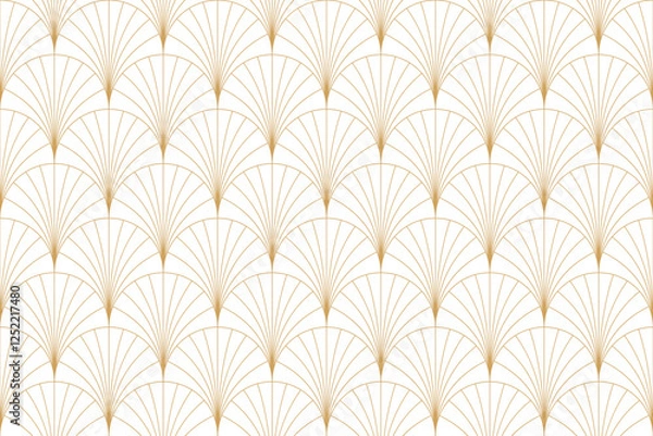 Fototapeta Art deco seamless pattern with gold circle fan shape and line with transparent background. Elegant repeat texture in art nouveau style for textile, wrapping paper, wallpaper, card. Vector eps 10.