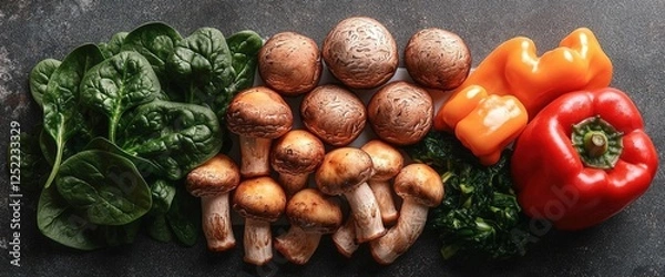Fototapeta Assorted Fresh Vegetables On Dark Surface